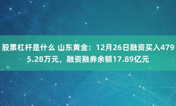 股票杠杆是什么 山东黄金：12月26日融资买入4795.28万元，融资融券余额17.89亿元