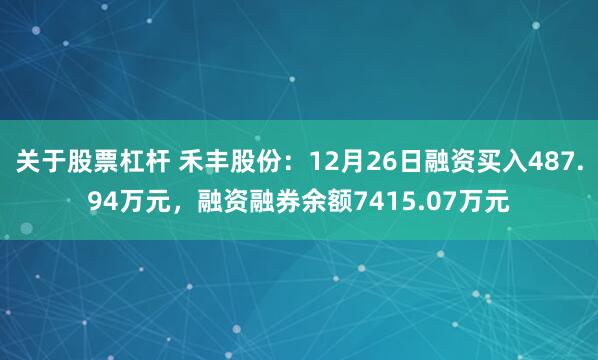 关于股票杠杆 禾丰股份：12月26日融资买入487.94万元，融资融券余额7415.07万元