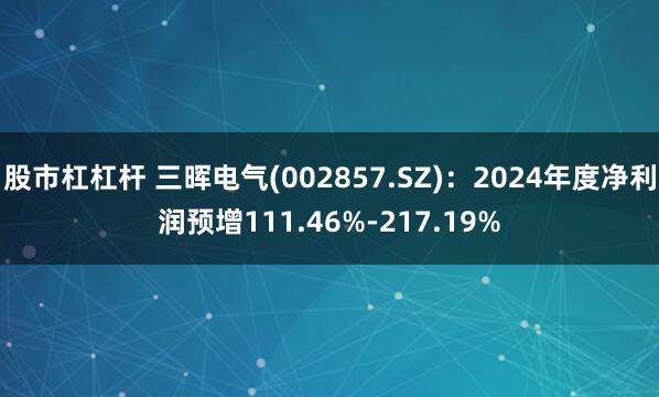 股市杠杠杆 三晖电气(002857.SZ)：2024年度净利润预增111.46%-217.19%